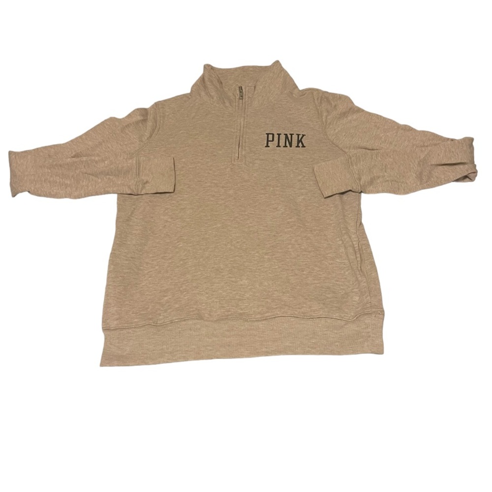 Victorias Secret‎ Pink Sweatshirt Women XS Brown Pullover Quarter Zip Pockets